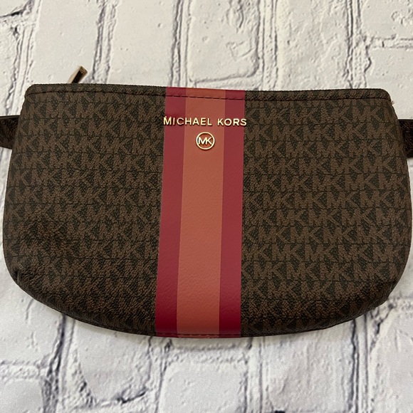 NEW Michael Kors Women's Belt Bag, Waist Bag, Brown Signature Stripe - Picture 2 of 7